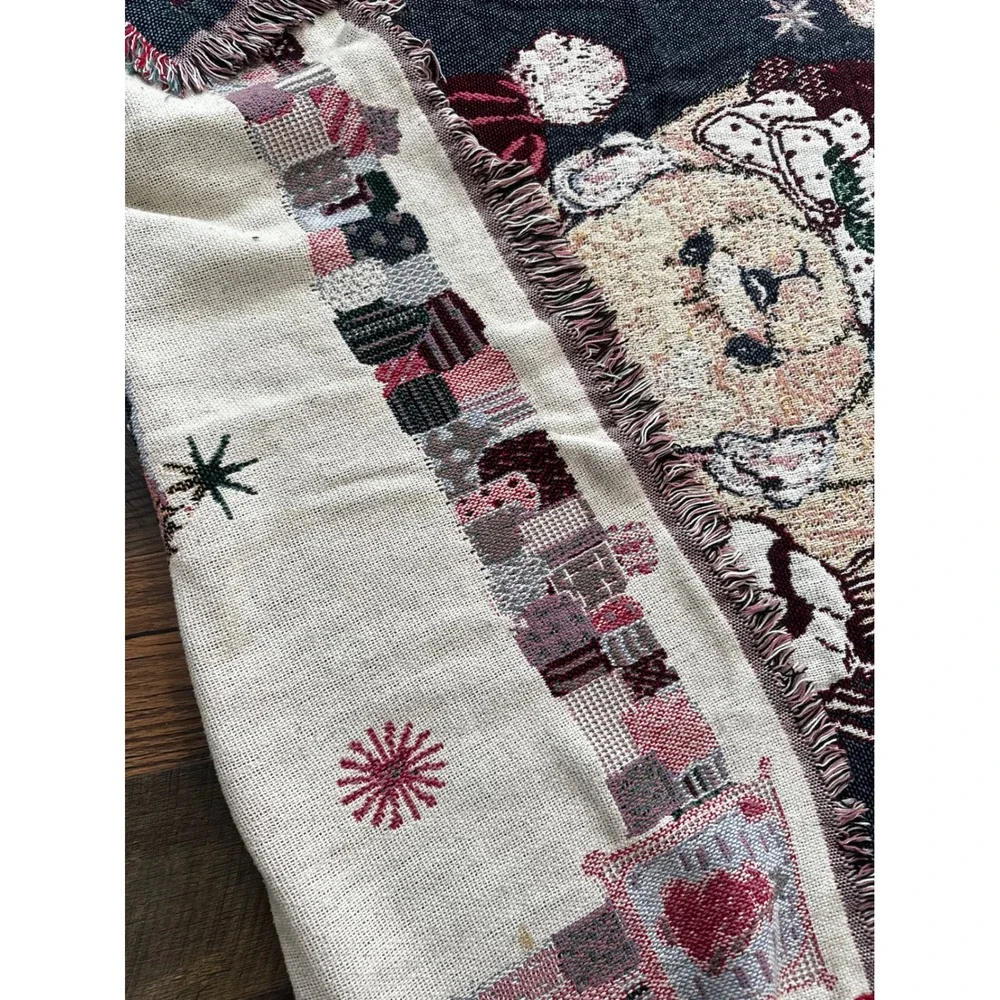 Manual Woodworkers Weavers Christmas Teddy Bear Tapestry Throw Blanket 72x46 USA